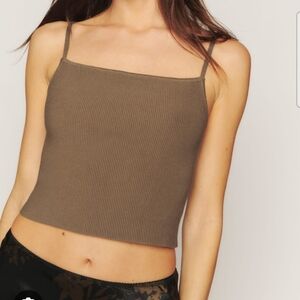 Reformation Tan Ribbed Knit Top